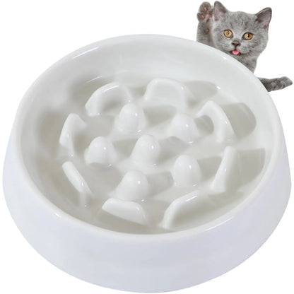 JuWow Ceramic Cat Slow Feeder Food Bowl Higher Edges Non-Spill Design Fun Cat Puzzle Feeder Bowl Anti Vomiting Anti Gulping Healthy Eating Diet Pet Bowls for Kittens Small Pets Wet Food
